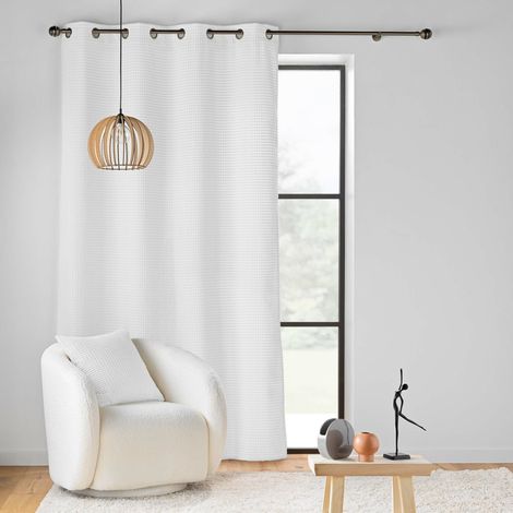 Rideau tamisant en velours relief 140 x 260 cm – Œillets – Modèle SWINGY Blanc