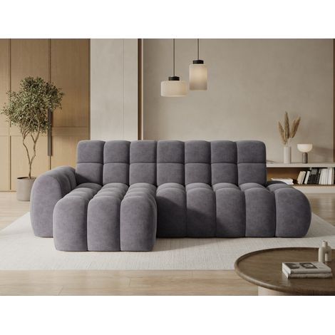 Ecksofa BULLA 3-Sitzer grau – Alcantara-Effekt Stoff mit elektrischer Sitzverlängerung
