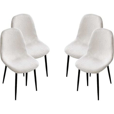 MAURY'S SET 4 SEDIE IMBOTTITE TEDDY TESSUTO BIANCO CON GAMBE NERE 44X48X88 CM (1/4)