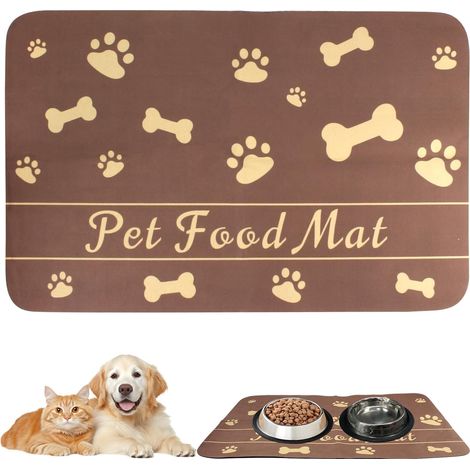 Futtermatte für Hunde, 60 x 40 cm, super saugfähige Futtermatte, rutschfeste Futtermatte für Haustiere, für Hunde und Katzen (Braun) (1/5)