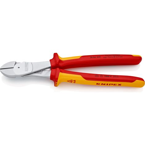 KNIPEX 74 06 250 Tronchese laterale per meccanica tipo "forte" isolati con manici rivestiti in materiale bicomponente, collaudati VDE cromata 250 mm