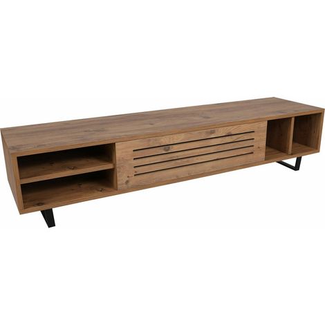 Cotecosy – Meuble TV en bois pin atlantique 160 x 40 x 35 cm – Meuble TV avec pieds – 4 étagères de rangement – Design moderne (1/5)