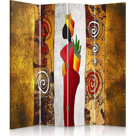 Paravent Dame Couleur Esthétique et Design 4 Panneaux - 145 x 180 cm - 1 face déco, 1 face noir