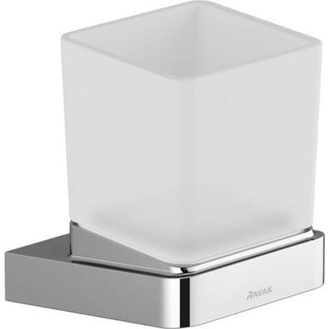 Ravak 10° - Becher für Zahnpasta und Zahnbürsten mit Halter, Chrom/Glas X07P321 (1/3)