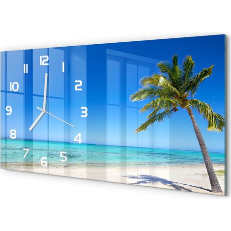 Horloge Murale XXL 60x30 cm Design Moderne en Verre Trempé Salon Salle à Manger Plage tropicale (1/5)
