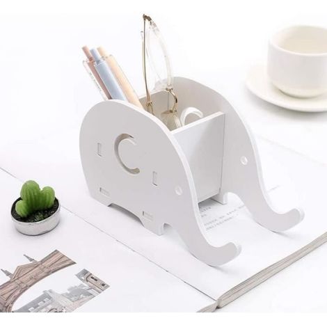 Ensemble de 2 porte-crayons - Élégant éléphant - Organisateur de bureau - Rose et blanc - Support tablette (1/4)
