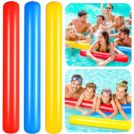 3 Pcs Frite Piscine, Frite Gonflable, 105 cm Longue Bouée Gonflable, pour Enfants et Adultes, Nouilles de Piscine Gonflables, pour Adultes Piscine, Le Parc Aquatique de Plage(Rouge, Jaune, Bleu) (1/5)