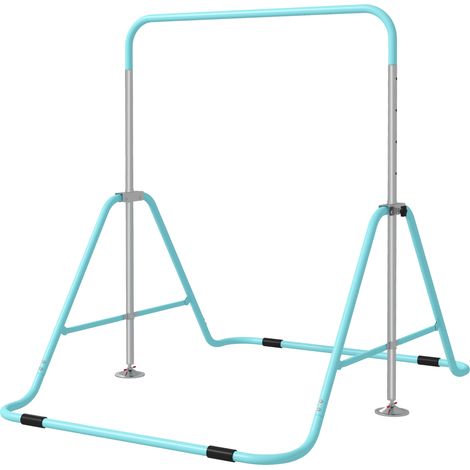 Barre de traction enfant pliable, hauteur ajustable 88-128 cm, équipement de gymnastique domestique vert, structure stable pour exercices à la maison. (1/5)
