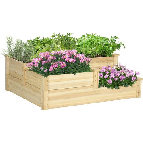 Hochbeet, 3-Stufige Pflanzenbeet, Blumenkasten, Kräuterbeet, Pflanzentreppe, Blumentreppe, Tannenholz, Natur