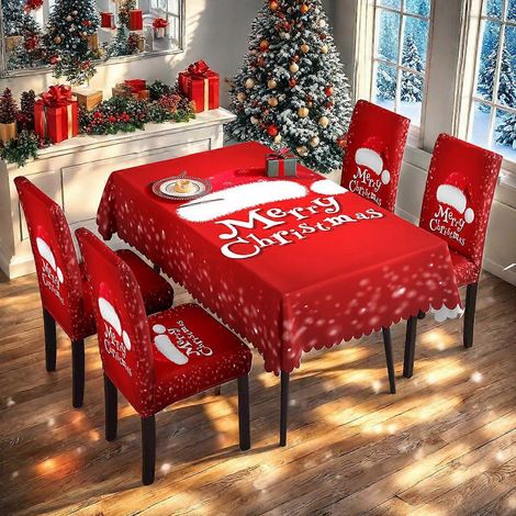 Ensemble de nappe et housse de chaise imperméables pour Noël, housse de chaise de Noël en soie de lait tout compris TC-145 (nappe imperméable 140210cm +