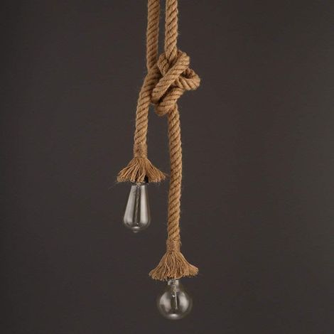 Suspension, Lumière pendante industrielle, lumière suspendue de double-tête de corde de chanvre pour manger, Hall, restaurant, barre, café, longueur de câble 150cm (1/4)