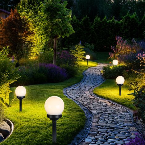 5er Set LED Außen Solar Lampen Kugel Design Erd Spieß Steck Leuchten Garten Weg Beleuchtung