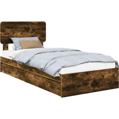 Storage Bed with Drawer Smoked Oak 90 x 200 cm Engineered Wood vidaXL