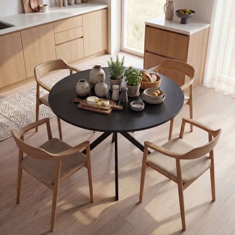 Table ronde 4 personnes Table cuisine style industriel pieds en acier salle à manger Cuisine (Go) - Couleur: Noir (1/4)