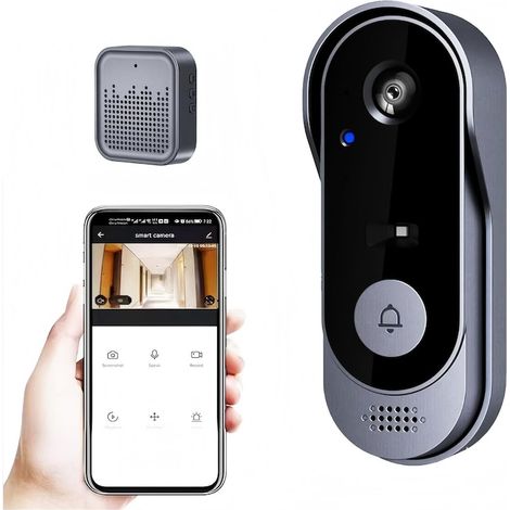 Sonnette Vidéo Intelligente JFYU, Interphone Vidéo Sans Fil avec Récepteur Intégré, WiFi, Vision Nocturne, Application Mobile Notifications et Appel Audio/Vidéo, Communication Bidirectionnelle, Détect (1/5)