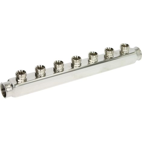 Collecteur chauffage inox pour radiateur, 7 circuits, femelle 1'' (26/34) - mâle 3/4'' EK (20/27) - Itap