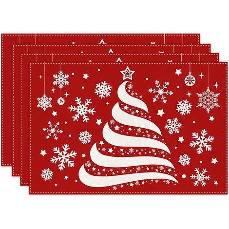 Placemat De Noël - Tissu Lin - Protection Table - Décoration Festive - Lot De 4