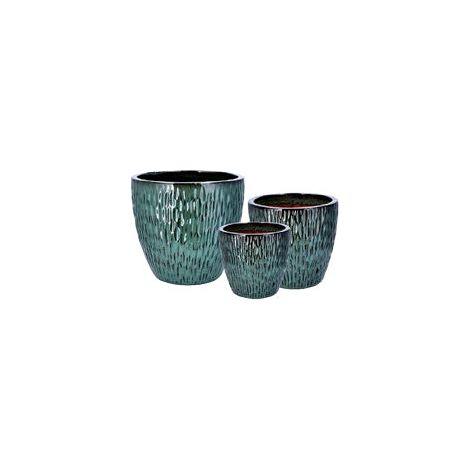 Regalo Italiano Set 3 Cachepot Ceramica Verde H 23–29-35 cm