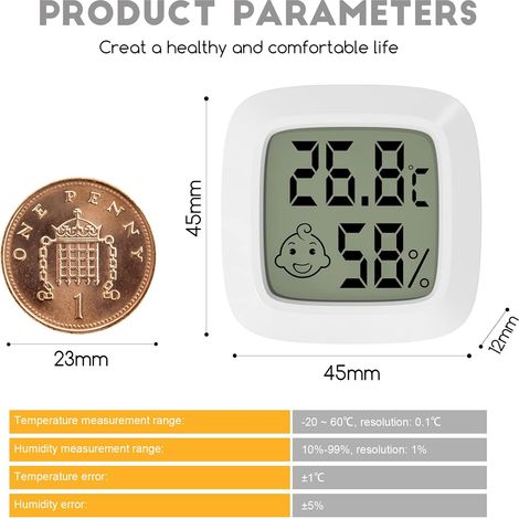 Mini termometro igrometro digitale, termometro per interni, monitor della temperatura per casa, ufficio, stanza dei bambini, spogliatoio (1 pz) (1/4)