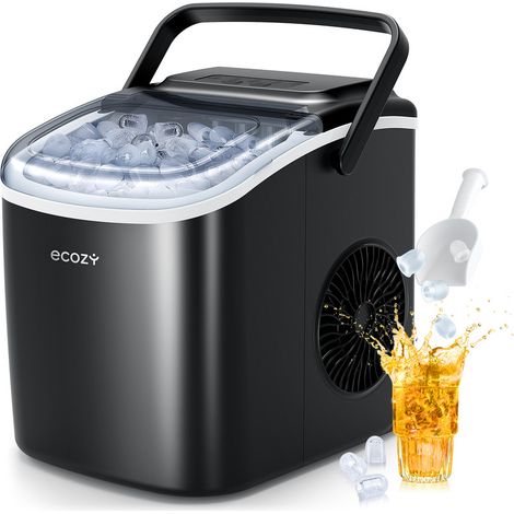 ecozy Machine à Glaçons Portable 12kg/24H - 9 Glaçons en 6 Minutes - 2 tailles de glaçon - Silence - Fonction Autonettoyante - Noir (1/5)