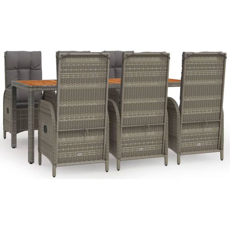 Maison Exclusive - 7-tlg. Garten-Essgruppe mit Kissen Grau Poly R