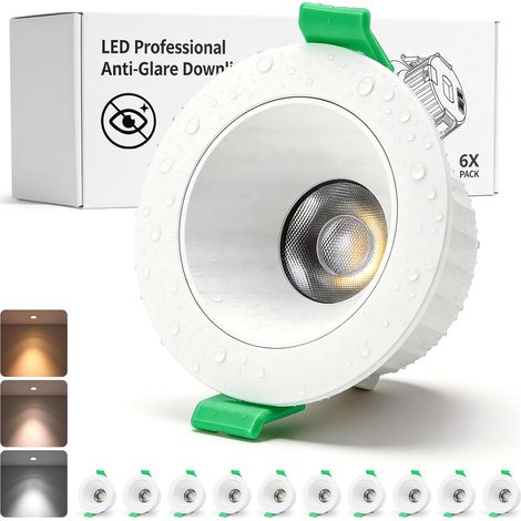 Spot LED Encastrable Plafond Anti Éblouissement 7W Trou 68mm - 80mm Blanc Chaud 2700K Blanc Neutre 4000K Blanc Froid 6000K IRC 95 670LM IP44 Spotlight pour Interieur Cuisine Lot de 10 (1/5)