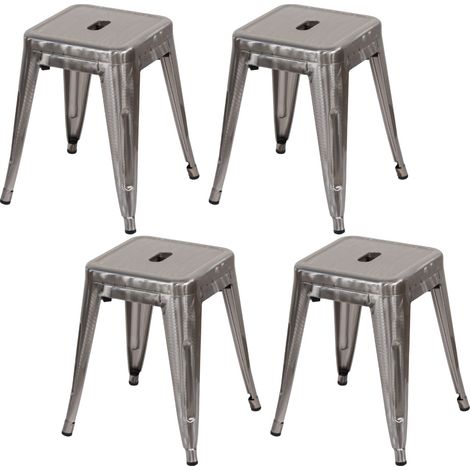 4er-Pack stapelbare, niedrige Industriehocker aus Stahl, 38 x 38 x 46 cm, Thinia Home