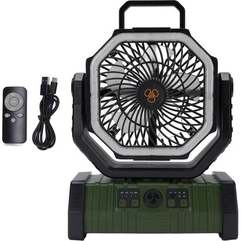 Portable Camping Fan with LED Light Rechargeable 20000mAh Oscillating Battery Operated Tent Fan Remote Control OD Green (1/5)