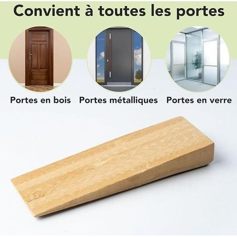 Cale-porte en bambou antidérapant - Lot de 2 blocs porte en bois - Arrêt de porte robuste avec base en caoutchouc - Cale-porte pour tous types de sols et de portes - Door stopper (1/4)