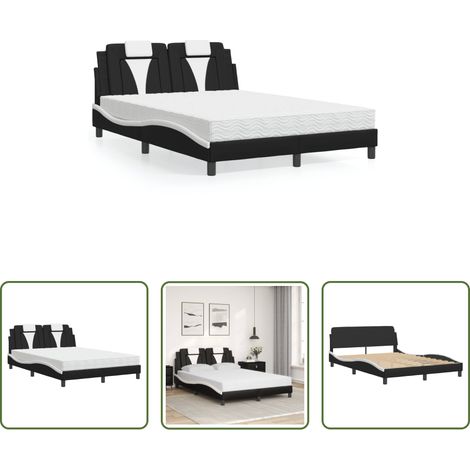 vidaXL Oreiller de tête - Lit Viana avec matelas noir et blanc 140x200 cm similicuir (1/5)