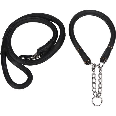 Ensemble Collier Et Laisse Pour Chien En Cuir Pu Renforcé Résistant Pour Dressage Et Promenade Taille L (1/5)