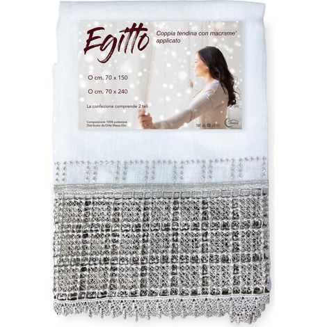 COPPIA tendina a vetro EGITTO con PIZZO macramè grigio COPPIA (2 TELI) CM. 70X240 (1/5)