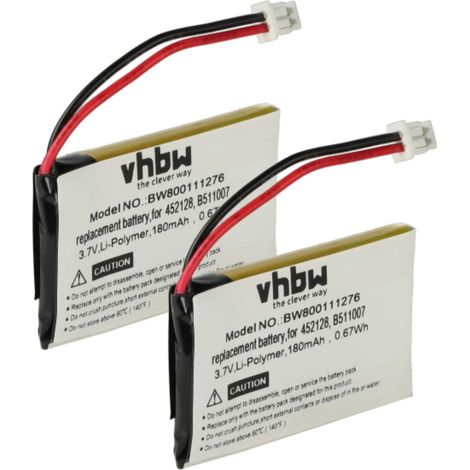 vhbw 2x Akku kompatibel mit Plantronics CS60 Wireless Headset Kopfhörer (180 mAh, 3,7 V, Li-Polymer)