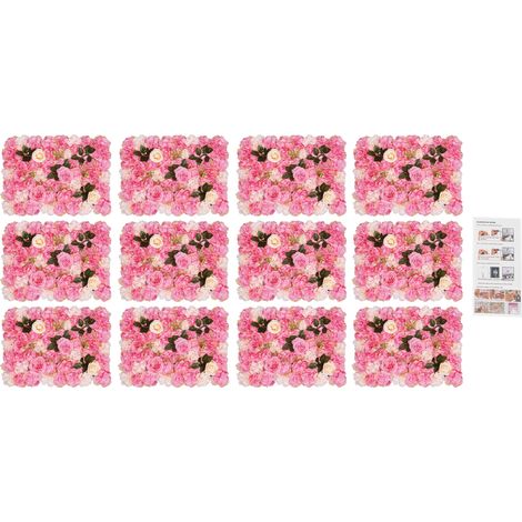 Lot de 12 panneaux muraux de fleurs artificielles, mur de fleurs à roses et dahlia, fond photo décoratif pour  mariage, baptême, fête et événement - 60x40 cm (1/5)