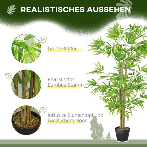 Outsunny künstlicher Bambus groß 150cm Kunstpflanze, Plastik Künstliche Pflanzen im Topf, Fake Plant Bambus wie echt mit Kunstmoos für Wohnzimmer Schlafzimmer Büro Garten Moderne Dekoration