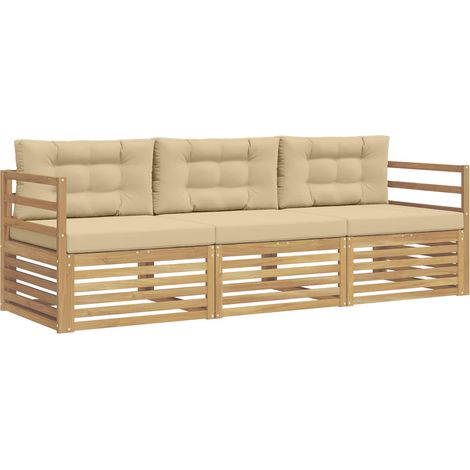 Outdoor-Sofagarnitur 3 stk. Weiß und Beige Polyester vidaXL