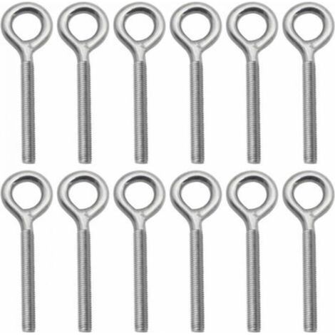 Pack of 12 - M8 Eye Bolts in 304 Stainless Steel Screw Eye Bolts Screw-in Hook for Swing Outdoor Machine (1/5)