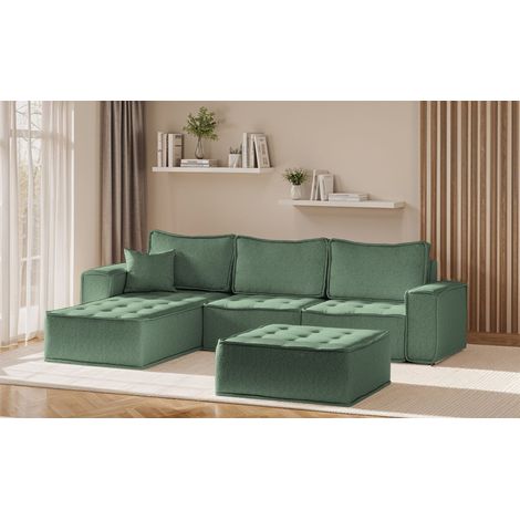 Ecksofa Modulsofa 4-teilig SANDE Stoff Raven Flaschengrün Ottomane Links (1/5)