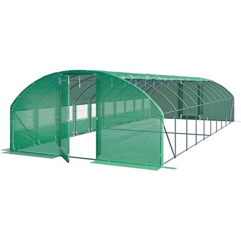 TOOLPORT Invernadero túnel Premium 4x10m con puerta abatible y lona PE 180g/m² verde transparente (1/5)