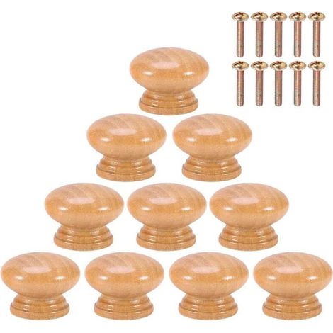 10 Round Wooden Furniture Knobs, 24mm - Single Hole Handles for Cabinets and Drawers - With Screws - INHHUB (1/5)