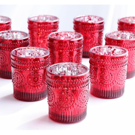 Photophore tournesol en verre, rouge/doré pour bougies chauffe-plat (1/5)