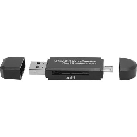 Lecteur de cartes SD multifonction USB 2.0, lecteur de cartes OTG, lecteur de cartes TF pour téléphone portable jusqu'à 64 Go, noir (1/5)