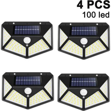 Lampes solaires d'extérieur, 【Éclairage à 4 faces à 270° - 2200 mAh】 Lampe solaire murale étanche à 100 LED avec détecteur de mouvement pour jardin et cour - 【Lot de 4】 (1/5)