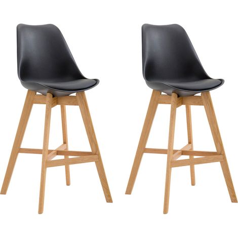 Lot de 2 tabourets de bar scandinaves coque plastique et PVC noire et pieds en bois massif 100006030 (1/5)