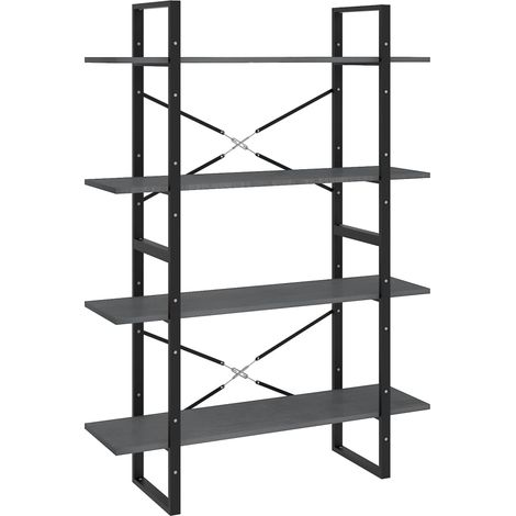 Bibliothèque  Armoire à livres à 4 niveaux Gris 100x30x140 cm Bois de pin massif (1/5)