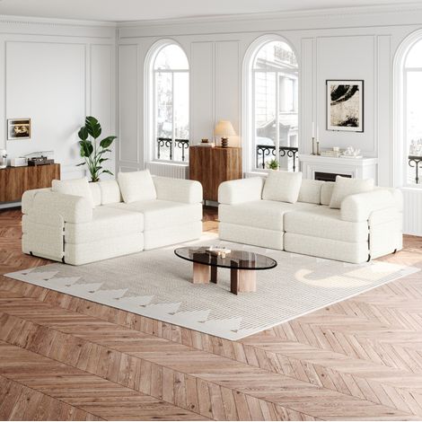 Canapé convertible 1 place in ciniglia beige con vano portaoggetti nel bracciolo (1/5)