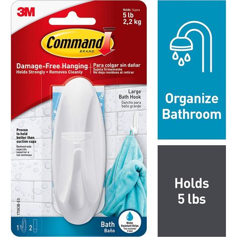 Command Crochet Grand pour Salle de Bains, 1 Crochet et 2 Grandes Languettes, 2,2 kg - Accrochage Sans Dommage (1/5)