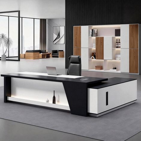 L-förmiger Schreibtisch mit Stauraum, 160x80cm, Schwarz-Weiß, Modern (1/5)