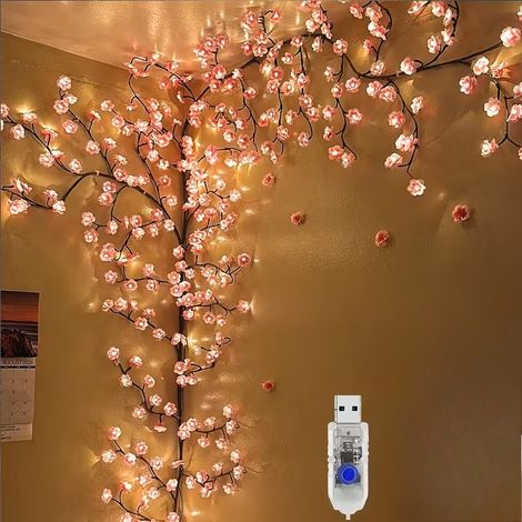 Guirlande lumineuse en rotin à 96 fleurs de cerisier (48 perles de lampe LED + 48 fleurs de cerisier), branches lumineuses LED (1/5)