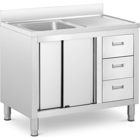 Plonge inox sur meuble - Royal Catering - 1 bac : 400 x 400 x 300mm - Meuble bas (1/5)
